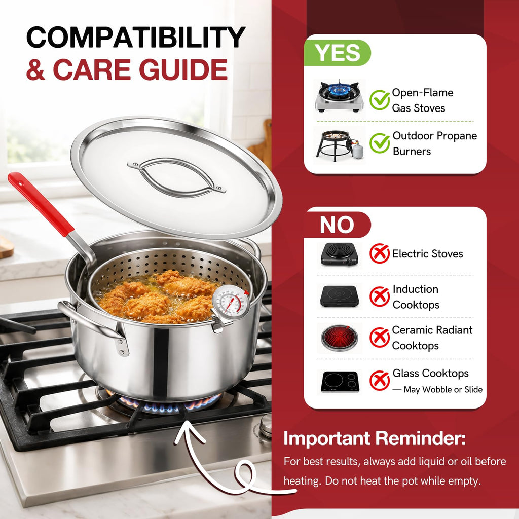 10 QT Stainless Steel Deep Fryer Pot with Basket P69271