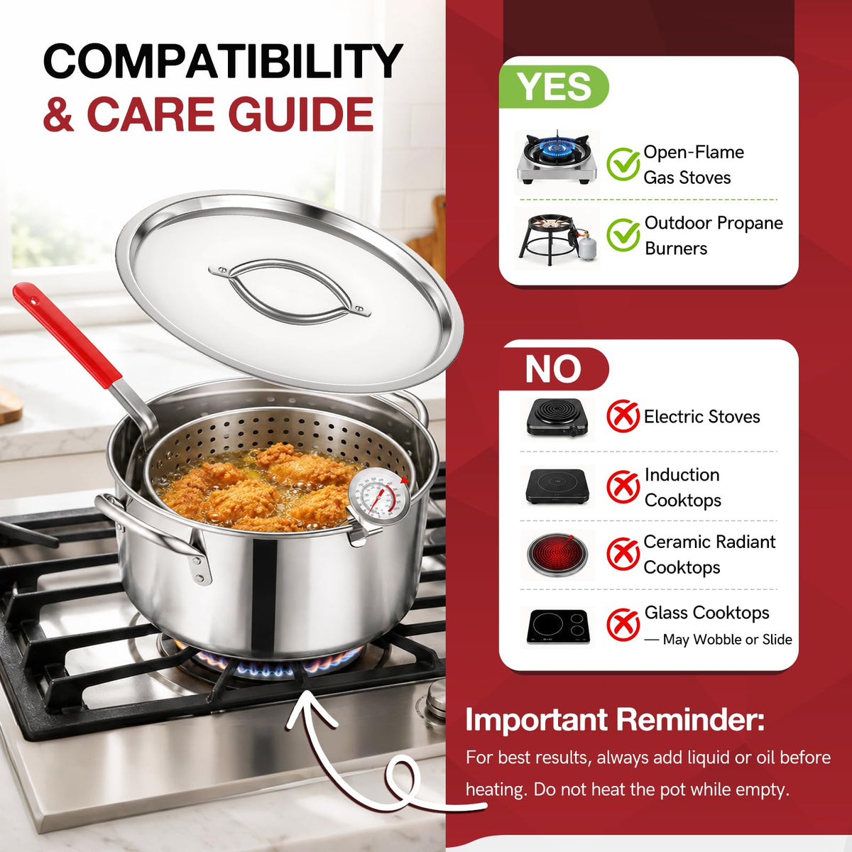 10 QT Stainless Steel Deep Fryer Pot with Basket P69271