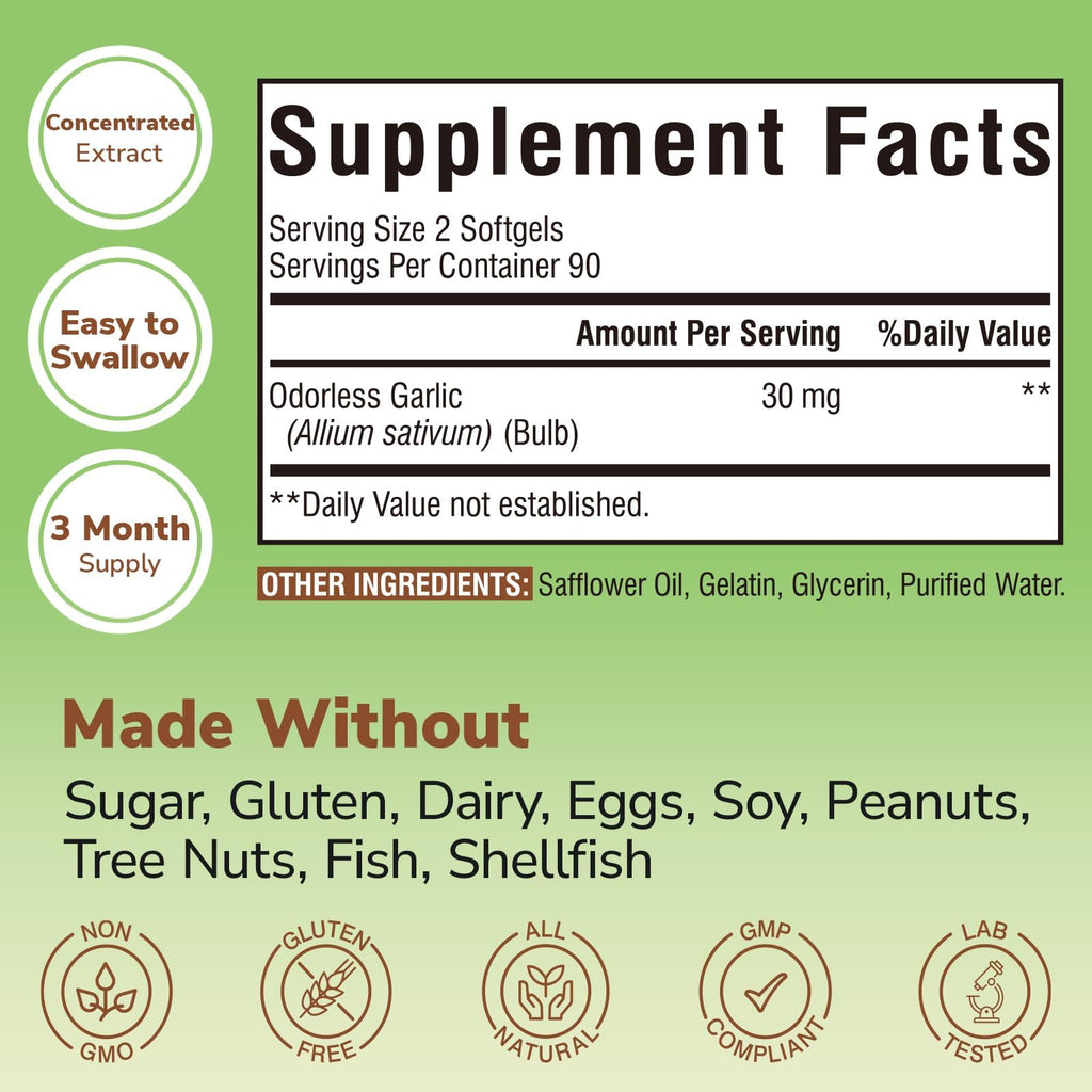180 Softgels Odorless Garlic Extract B660