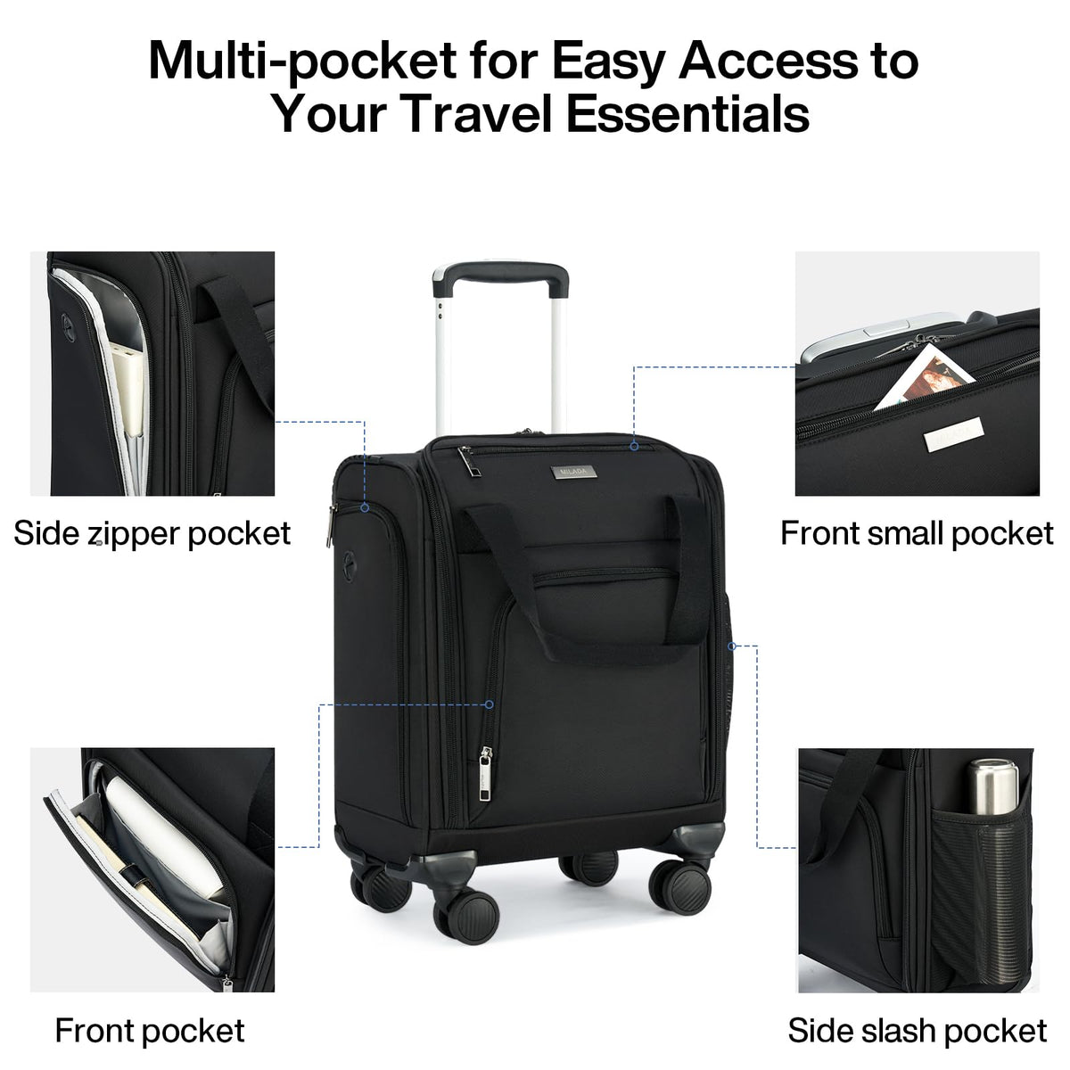 Black 16-inch Underseat Carry On Luggage with Wheels H993932