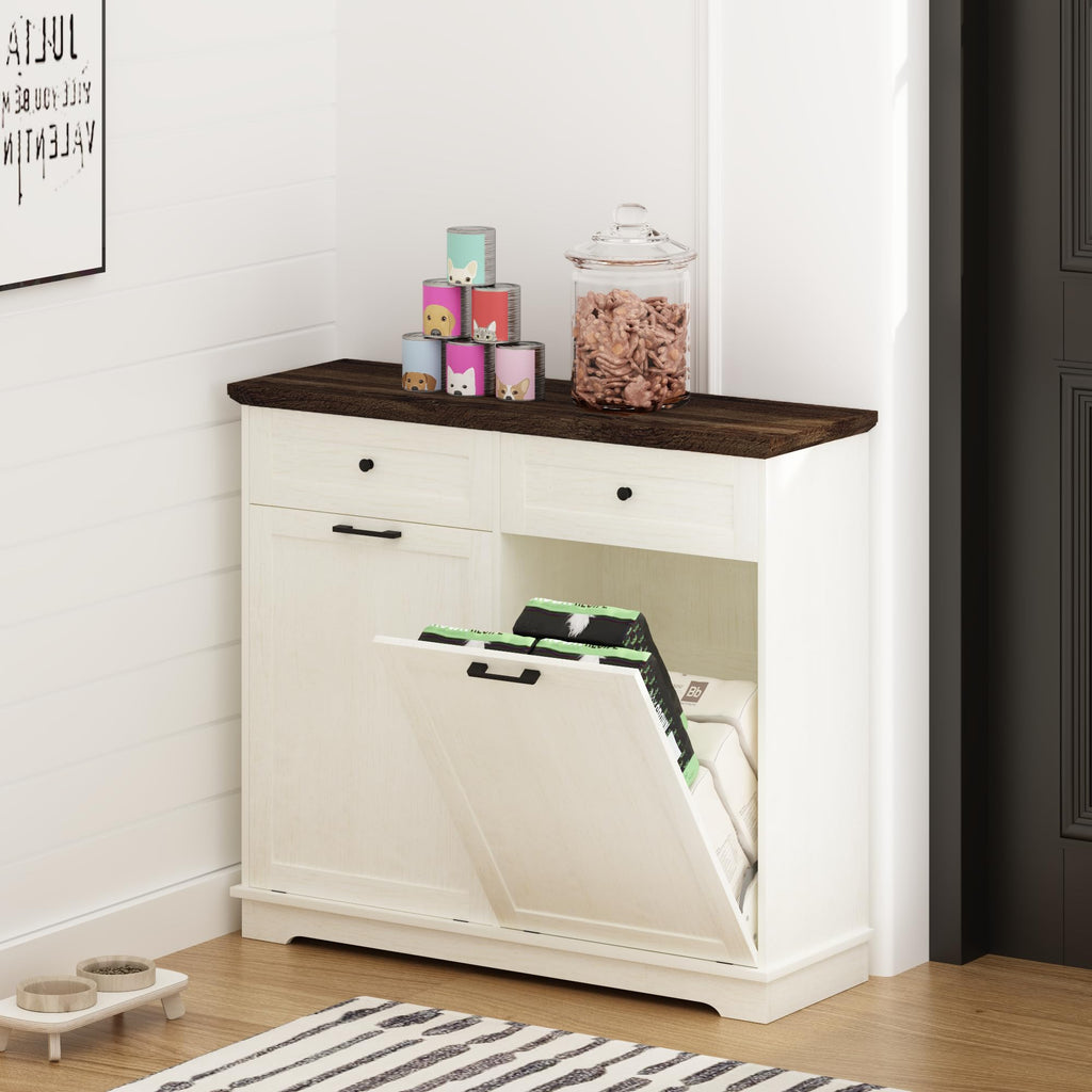 20 Gallon Double Tilt Out Wood Trash Can Cabinet with Drawer M400