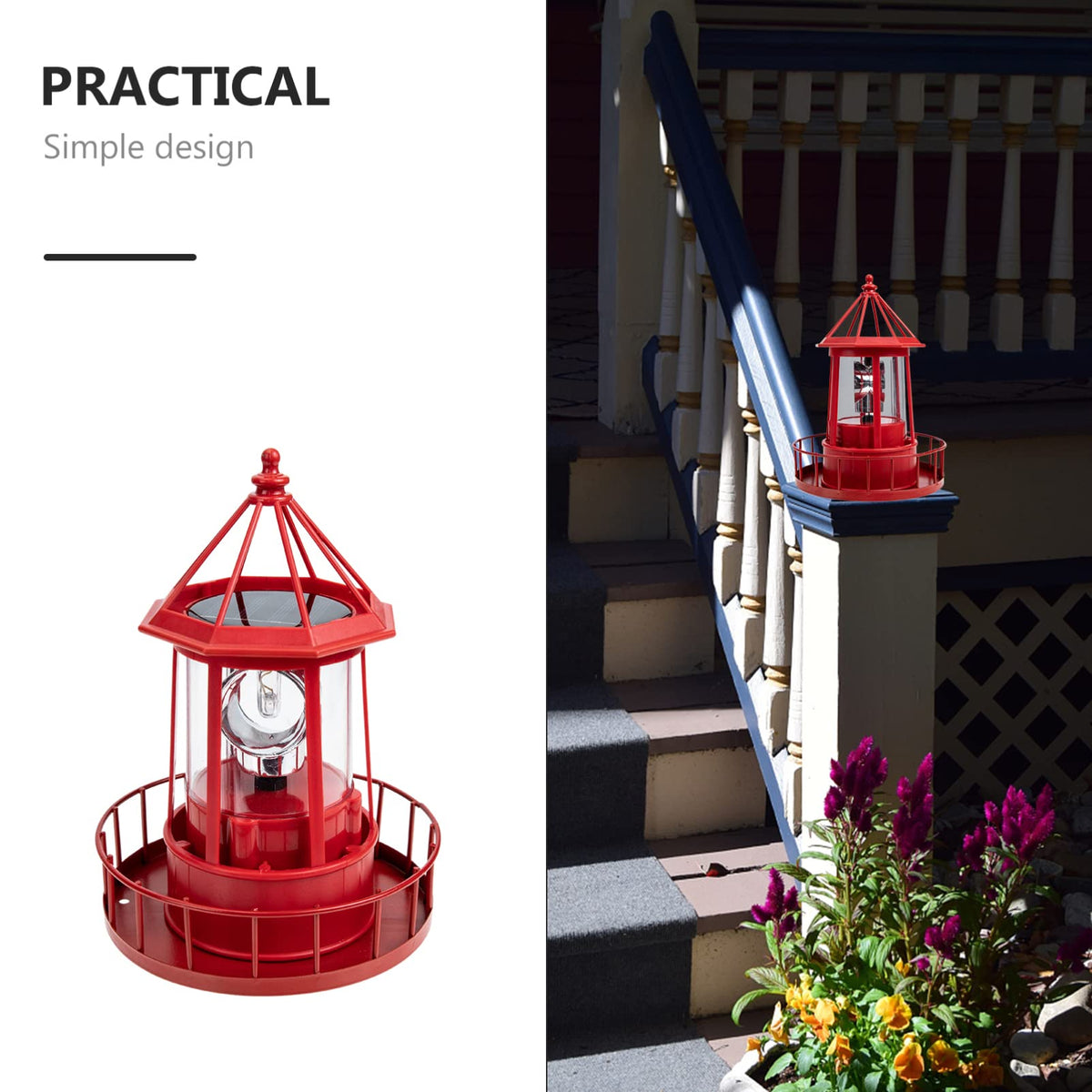 Solar Powered Lighthouse Iron Rotating Solar Light H4366