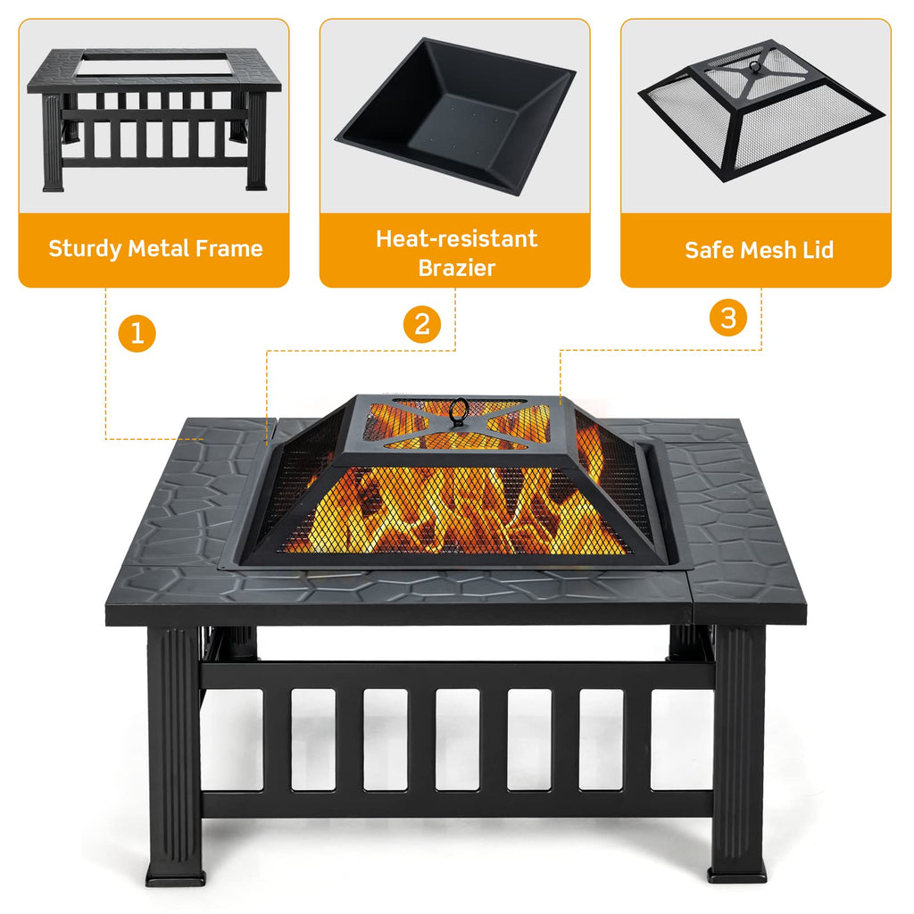 32 Inch Square Steel Wood Burning Fire Pit X687