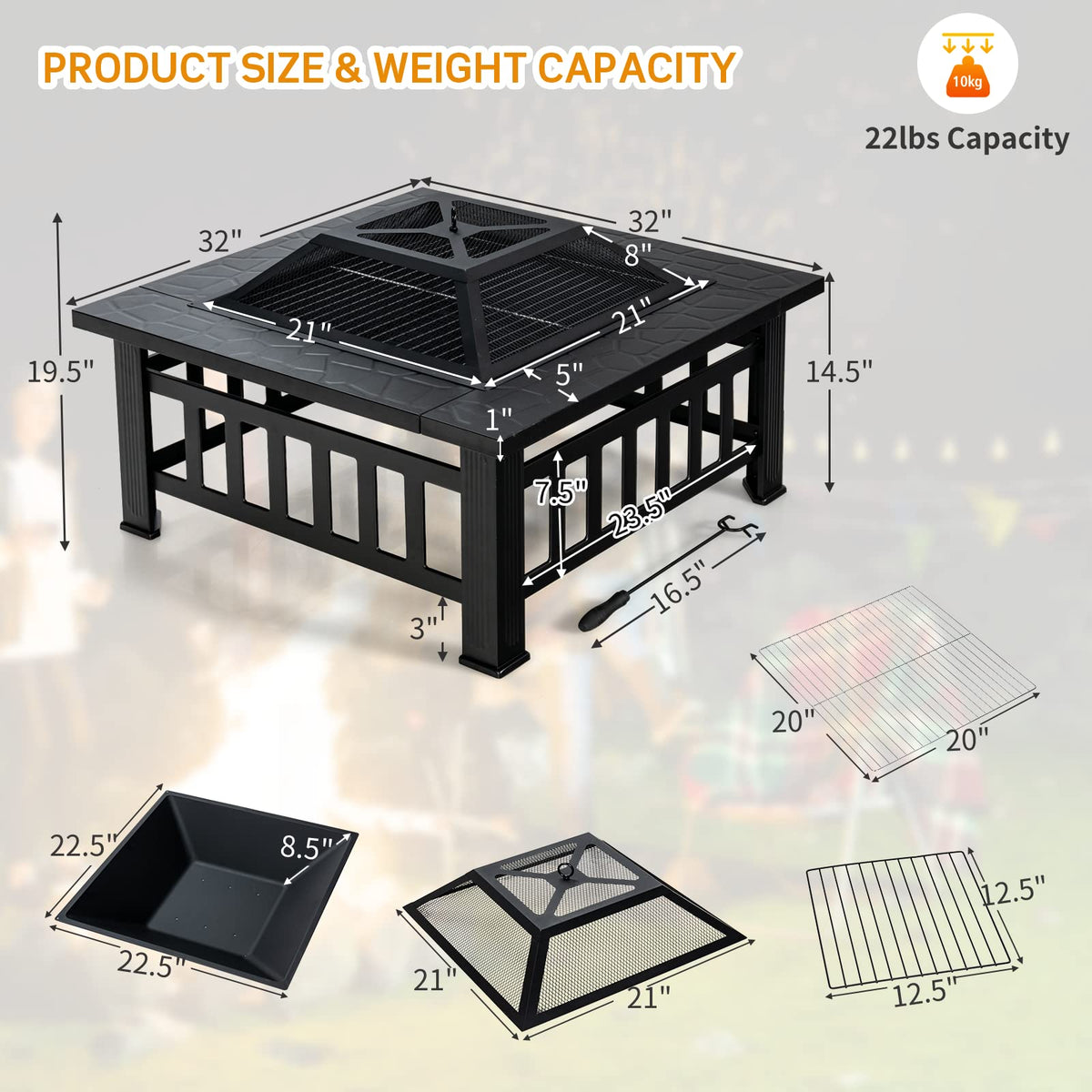 32 Inch Square Steel Wood Burning Fire Pit X687