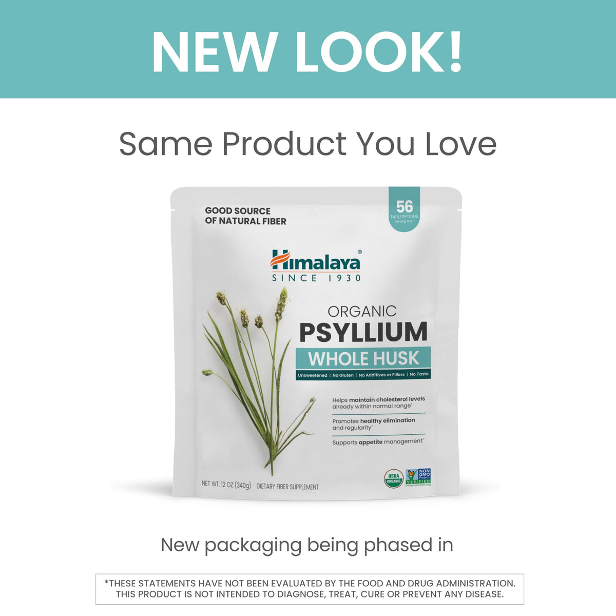Organic Psyllium Whole Husk Fiber Supplement, Unflavored, 12 oz Y3775