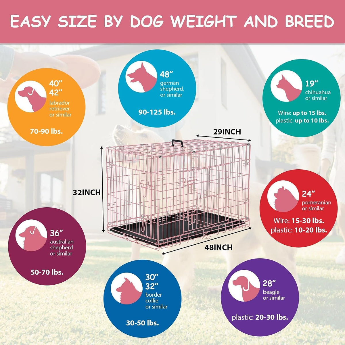 48 Inch Extra Large Foldable Double-Door Dog Crate with Tray B28582