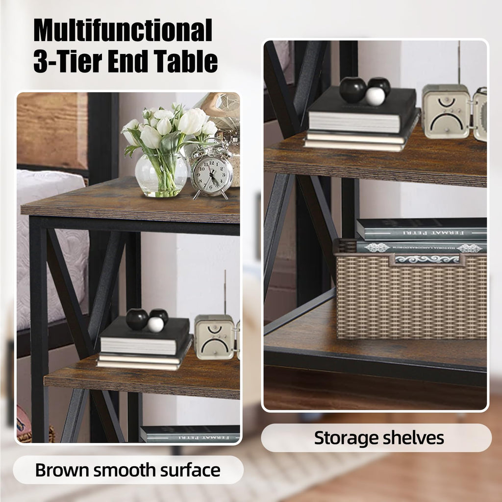 Square End Tables Set of 2 Rustic Brown O85990