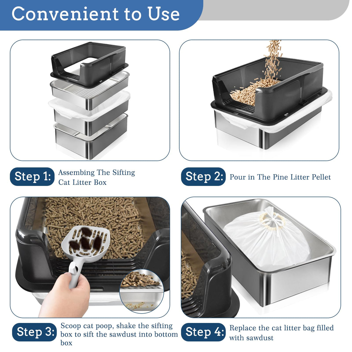 Stainless Steel Sifting Litter Box R467