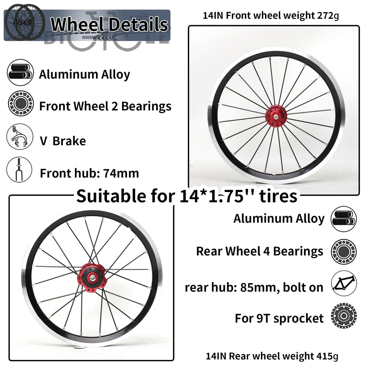14inch 412 V-Brake Folding Bike Wheelset Z898