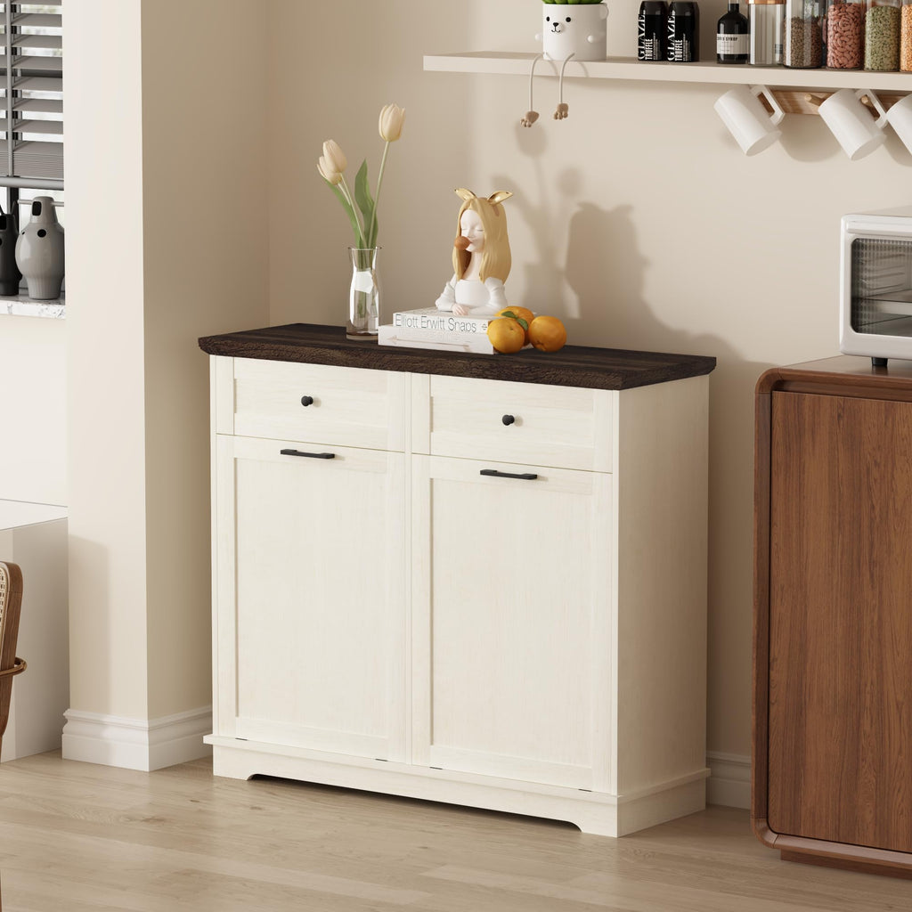 20 Gallon Double Tilt Out Wood Trash Can Cabinet with Drawer M400