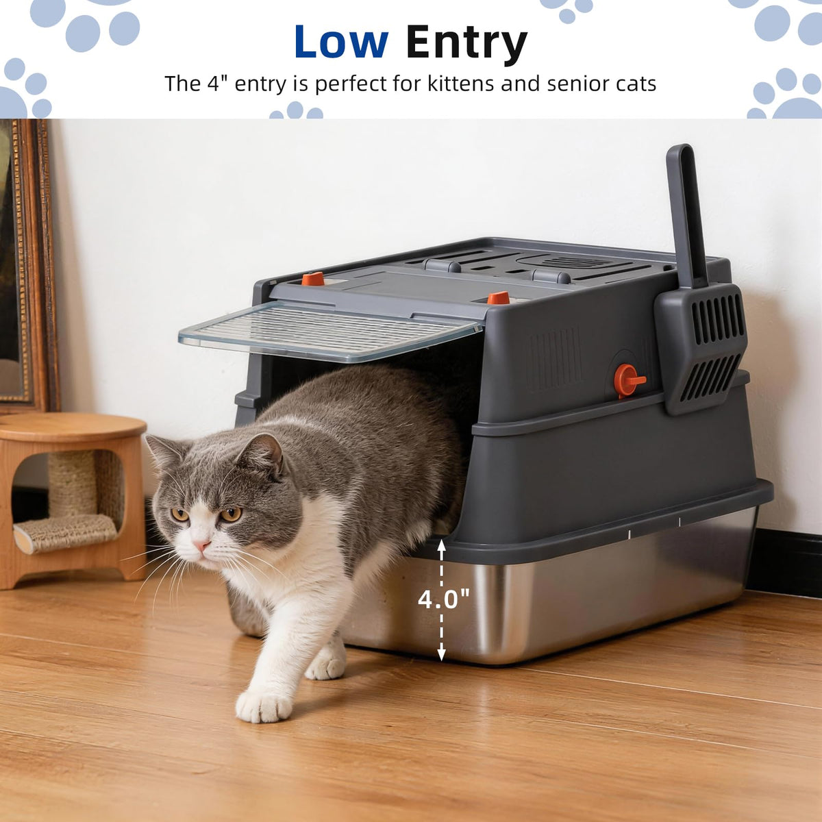 Stainless Steel Covered Cat Litter Box with High Sides H9234