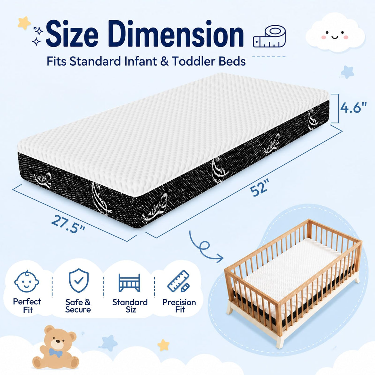 52 x 27 Dual-Sided Memory Foam Crib Mattress S55636