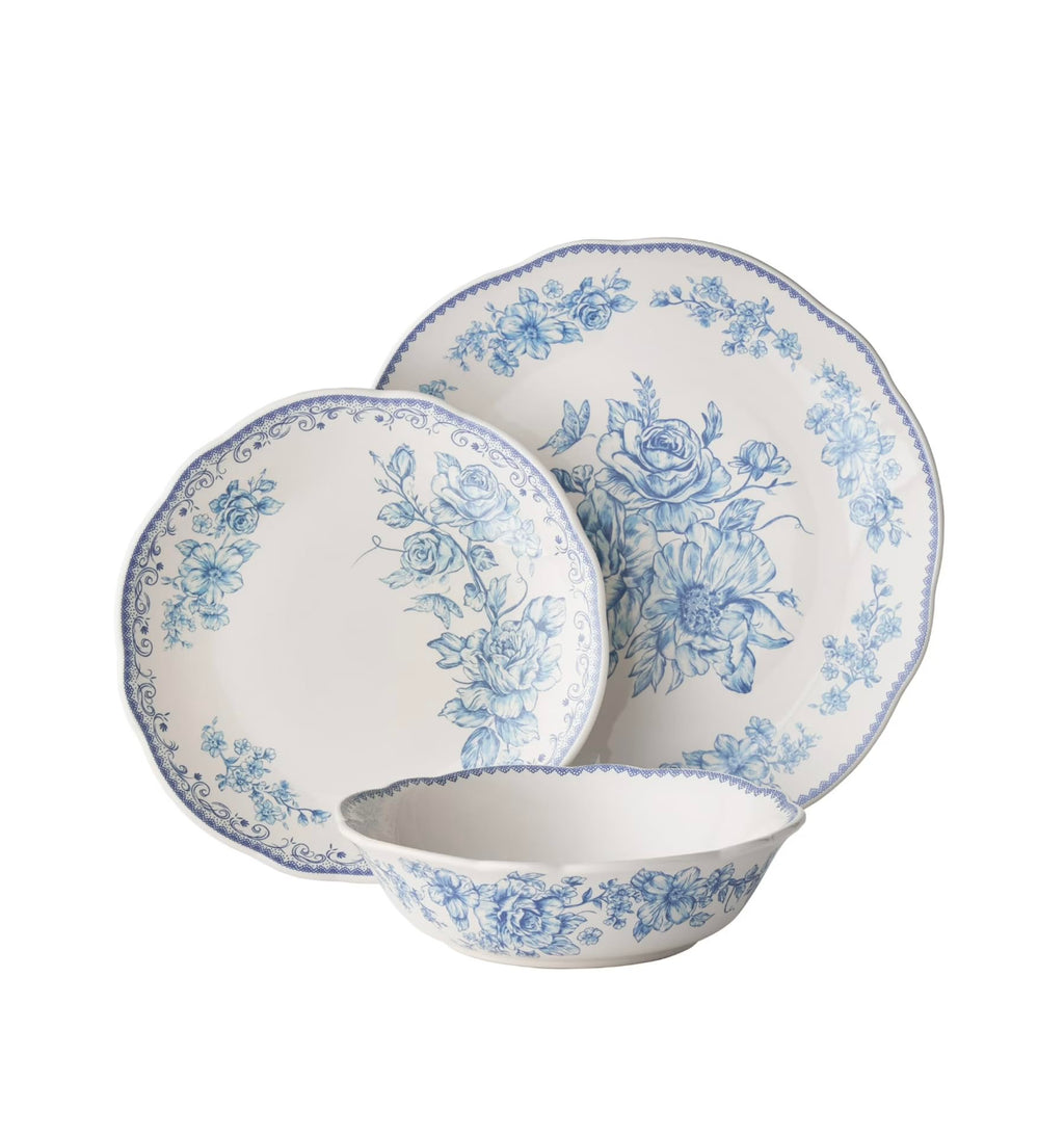 Blue 12-Piece Stoneware Dinnerware Set P516