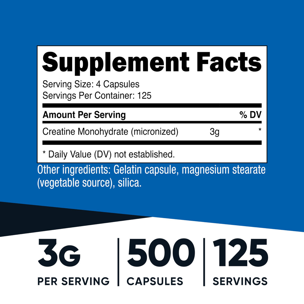 Micronized Creatine Monohydrate 3,000mg 500 Capsules A953312