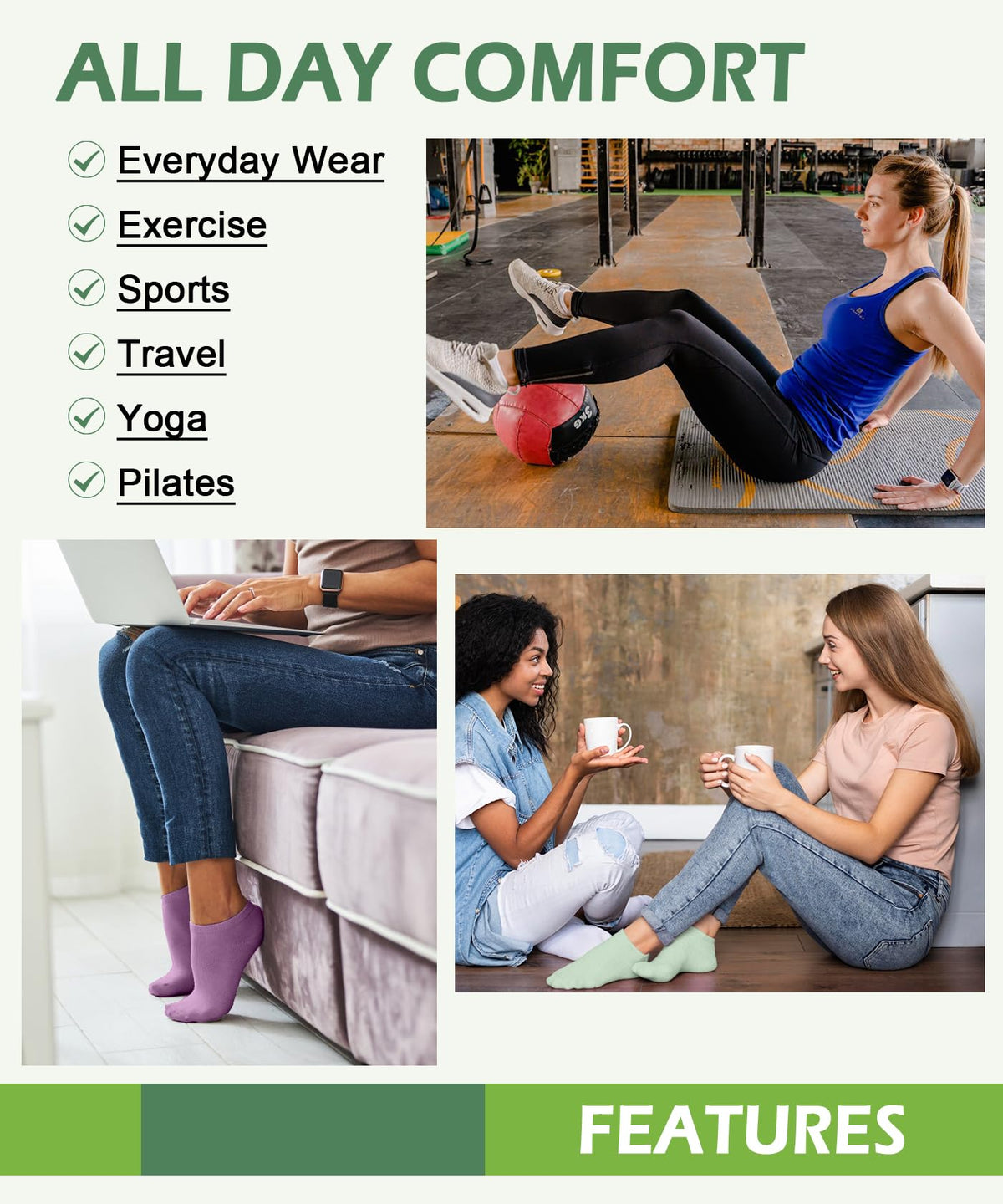 Women's Bamboo Viscose No Show Ankle Socks 7 Pairs X989