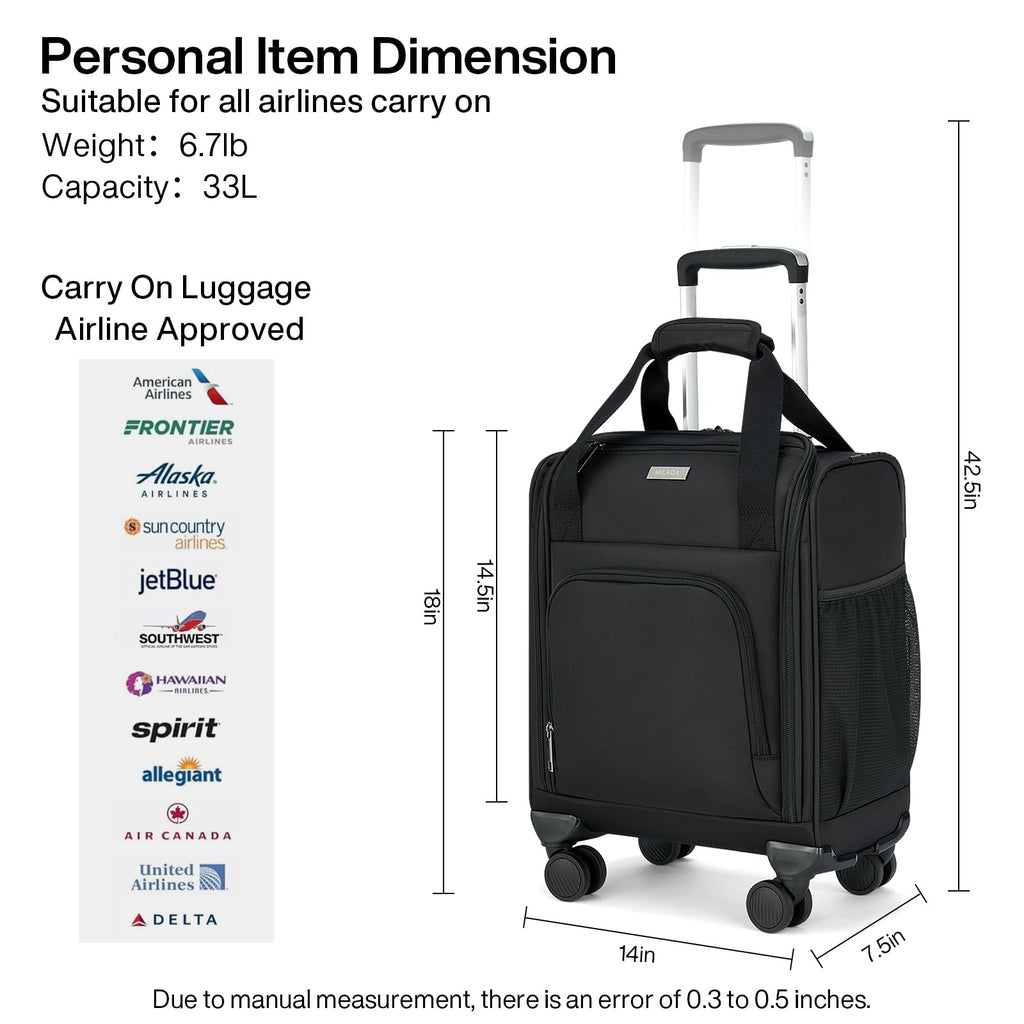 Black 16-inch Underseat Carry On Luggage with Wheels H993932