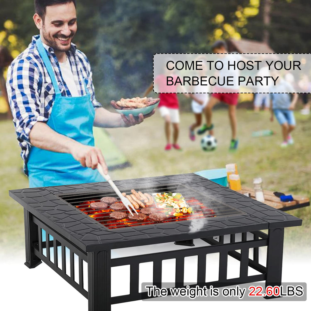 32" Square Wood Burning Fire Pit Table with Spark Screen A781469