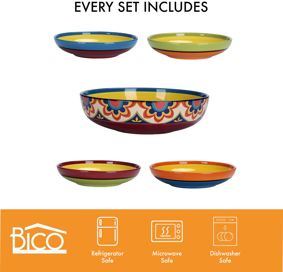 Ceramic Pasta Bowl Set of 5, Microwave & Dishwasher Safe Y615689
