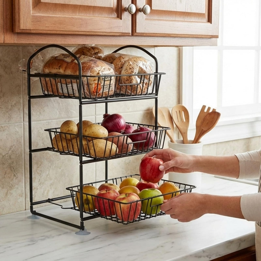 3 Tier Metal Fruit Basket with Banana Hangers P99559