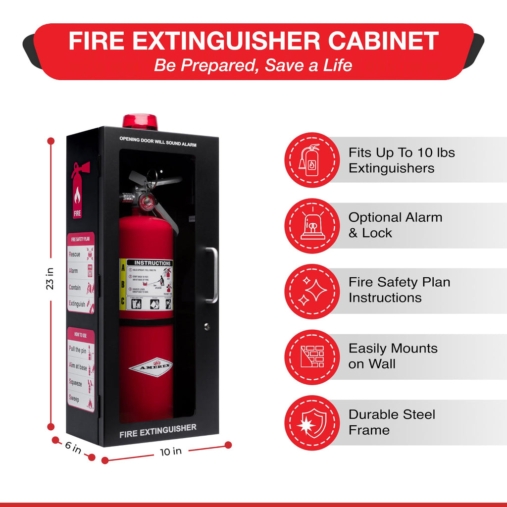 Black Fire Extinguisher Cabinet with Alarm and Lock R333