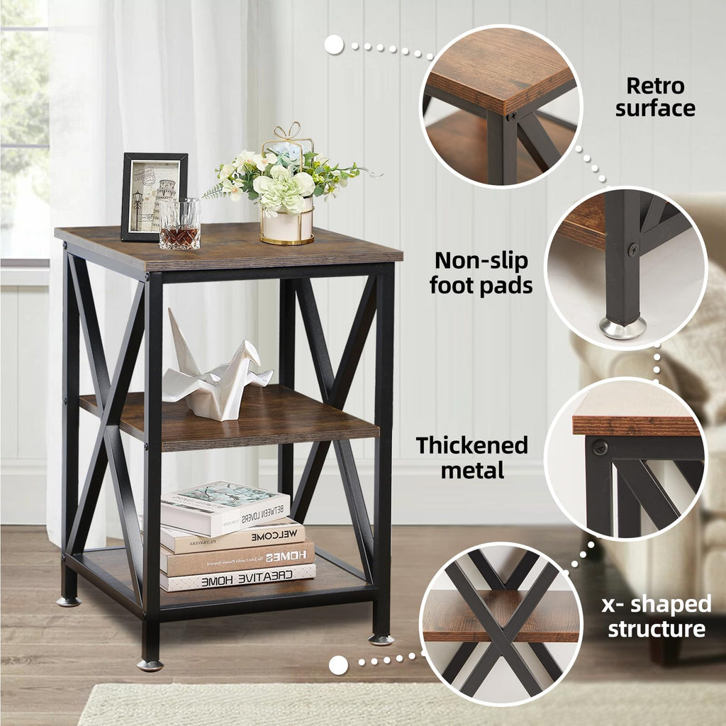 Square End Tables Set of 2 Rustic Brown O85990
