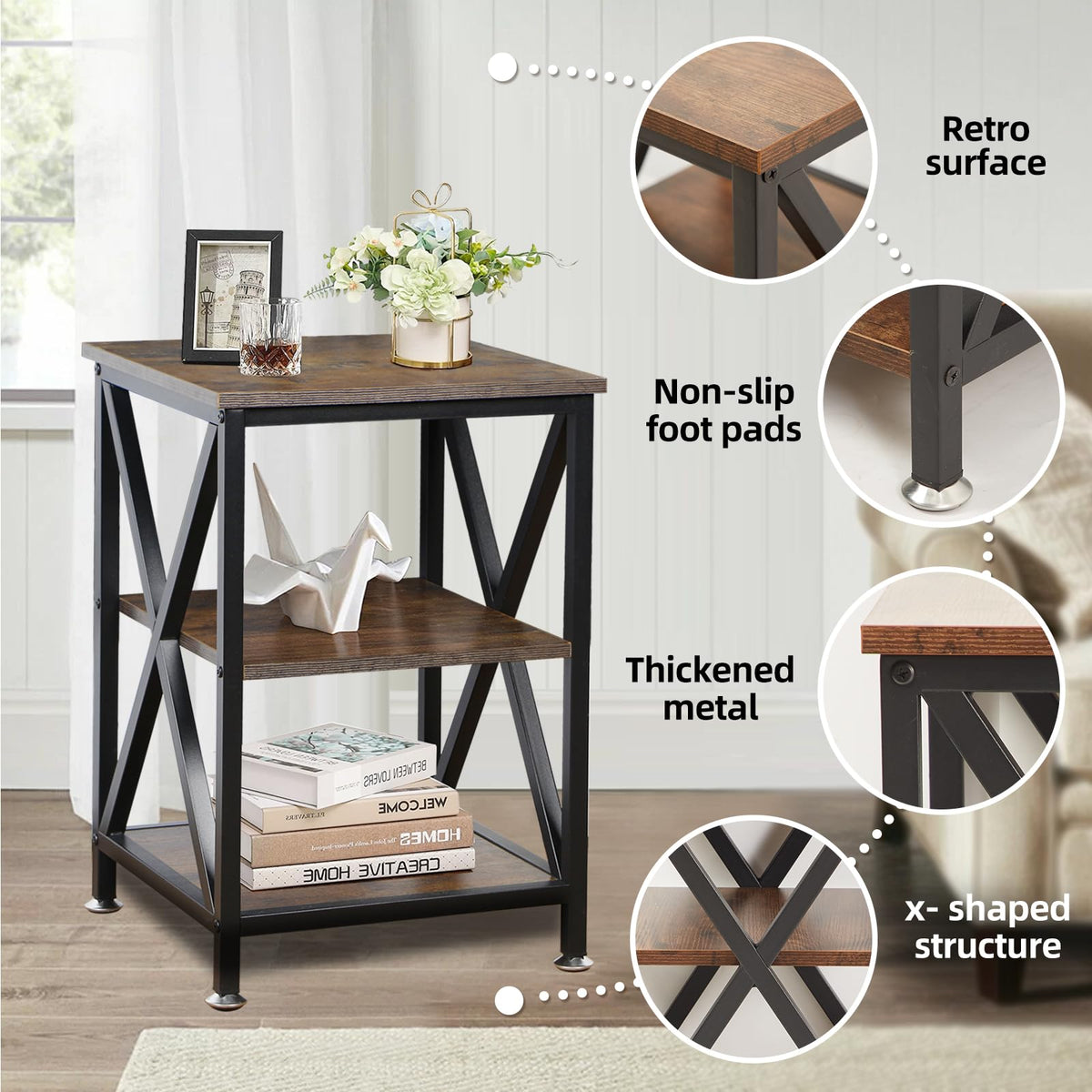 Square End Tables Set of 2 Rustic Brown O85990
