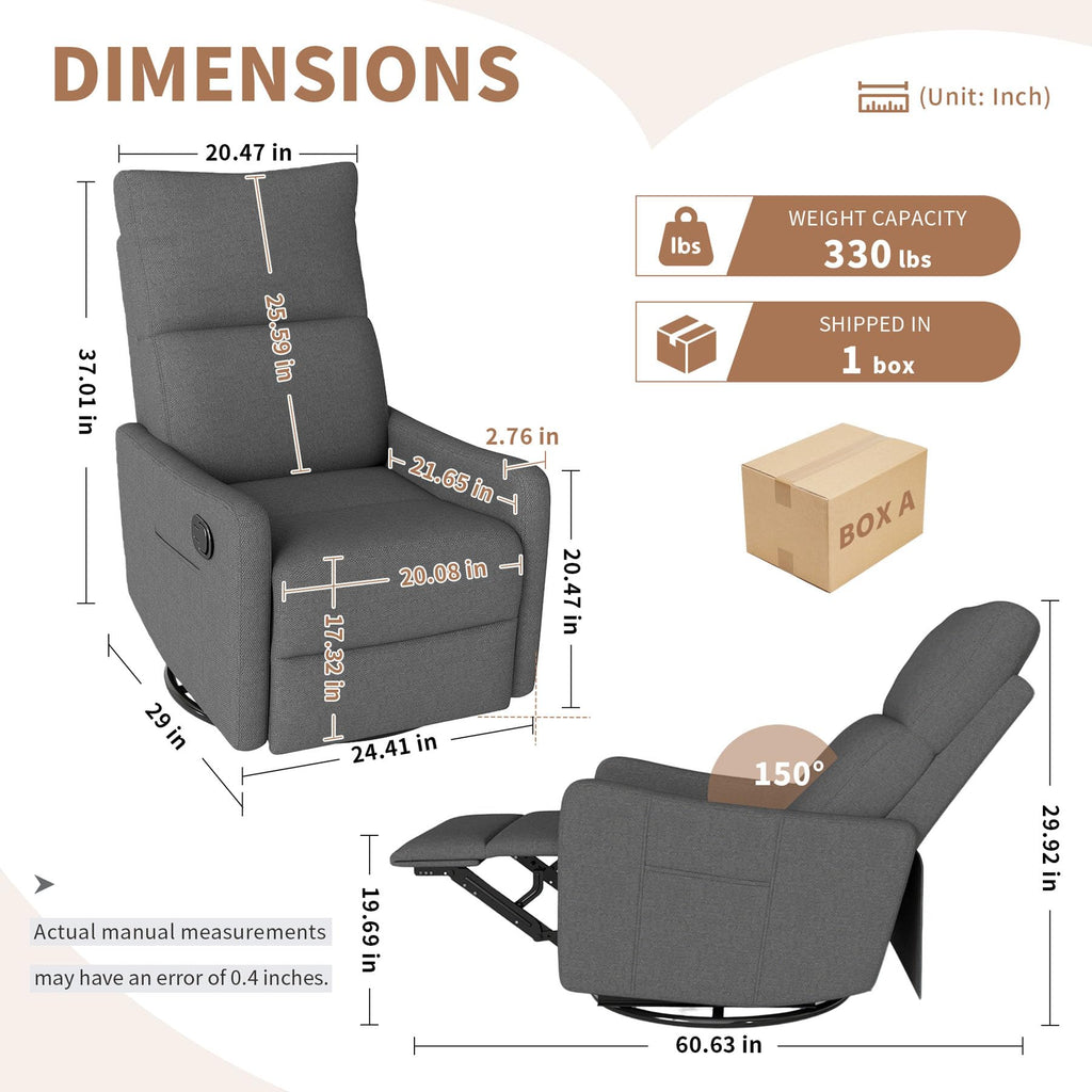 Gray Swivel Rocker Recliner Chair S580