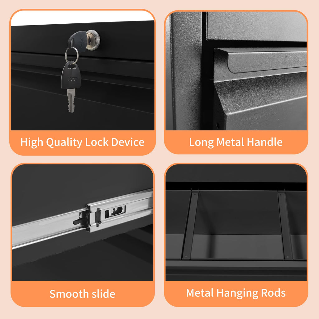 2 Drawer Black Metal File Cabinet with Lock N309187