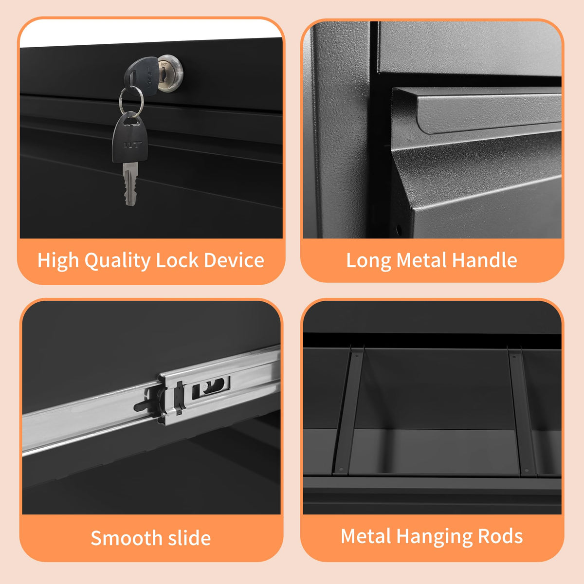 2 Drawer Black Metal File Cabinet with Lock N309187
