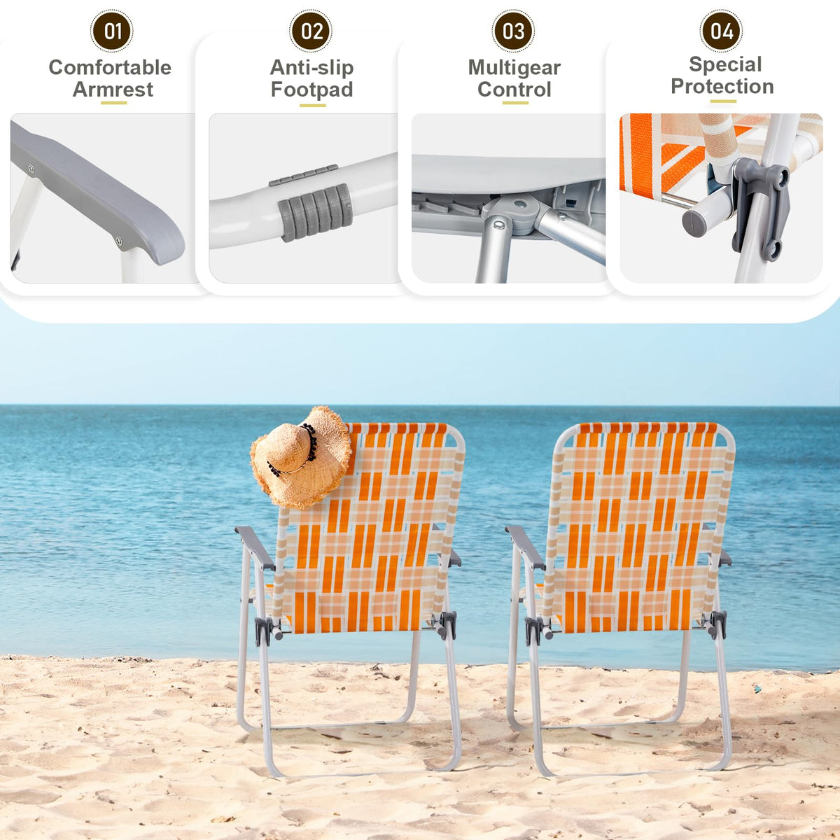 Folding Webbed Chair Set of 2 Steel Frame 300lbs Capacity R88870