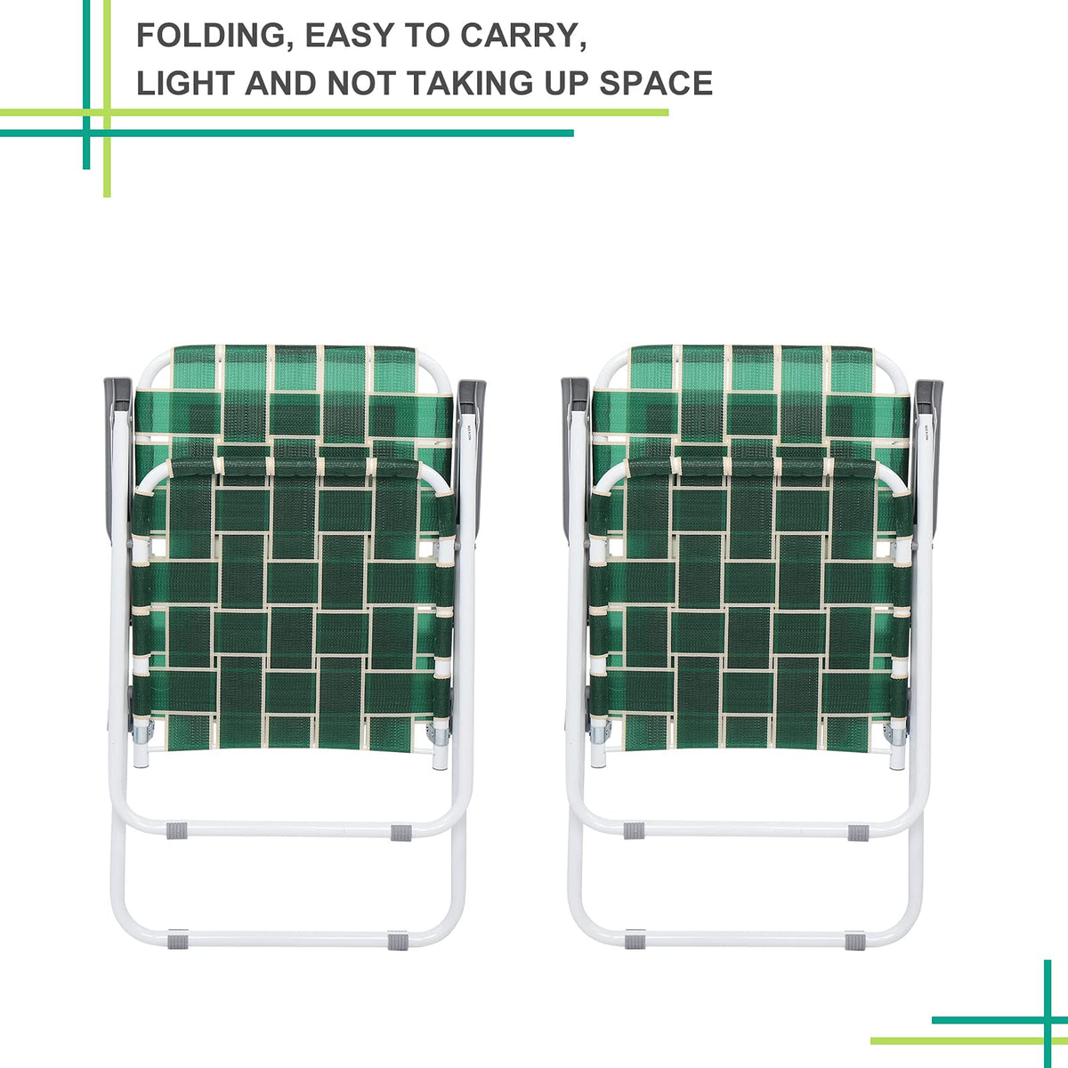 Dark Green Strip Set of 2 Folding Beach Chairs Y612808