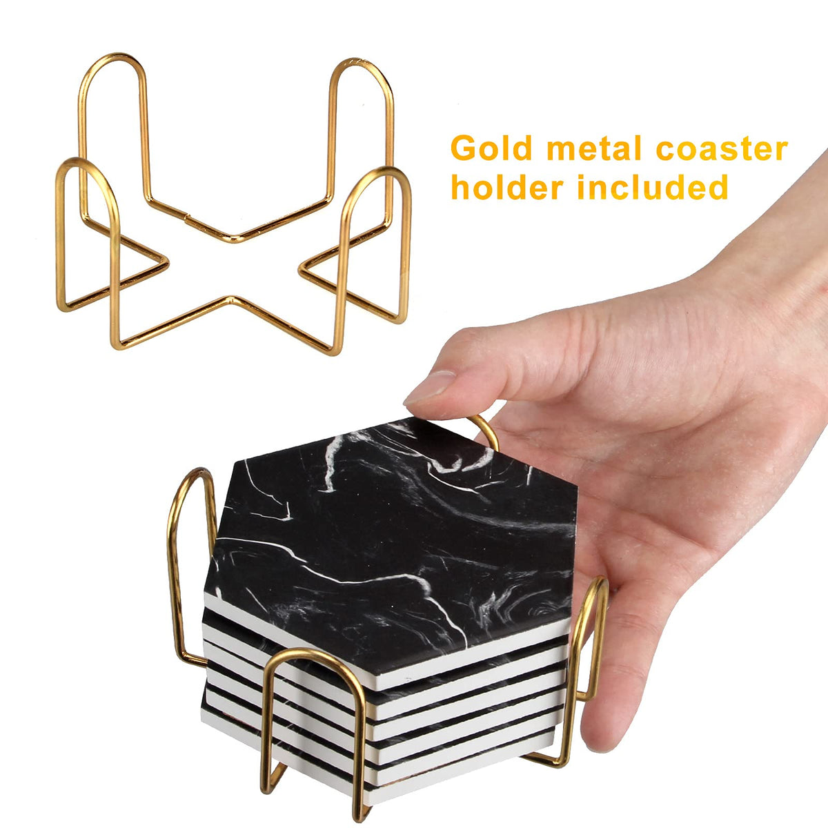 Black Marble Coaster Set with Holder O2756