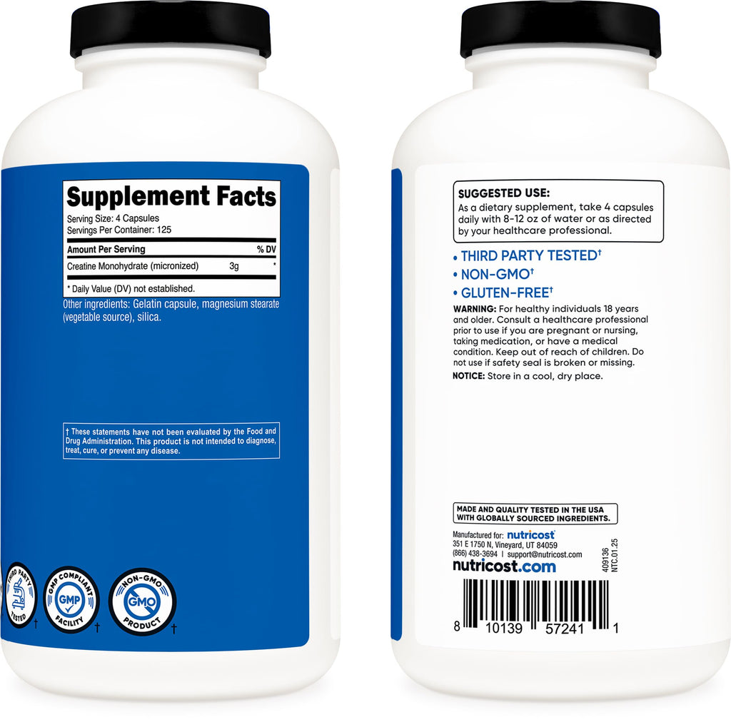 Micronized Creatine Monohydrate 3,000mg 500 Capsules A953312