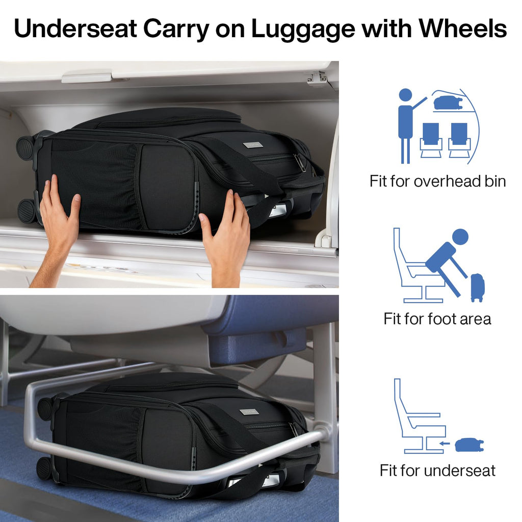 Black 16-inch Underseat Carry On Luggage with Wheels H993932