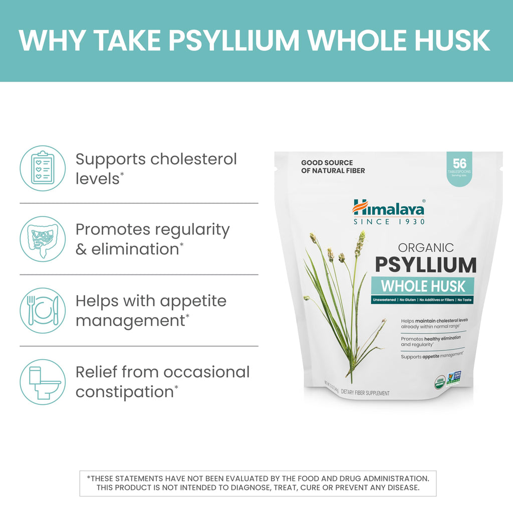Organic Psyllium Whole Husk Fiber Supplement, Unflavored, 12 oz Y3775
