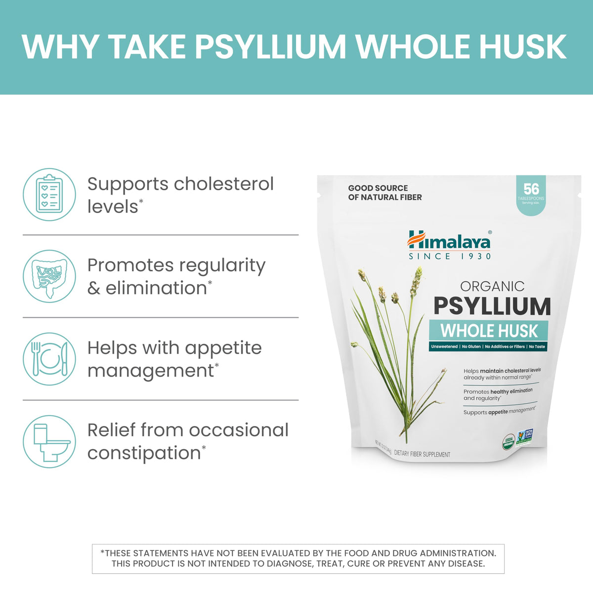 Organic Psyllium Whole Husk Fiber Supplement, Unflavored, 12 oz Y3775