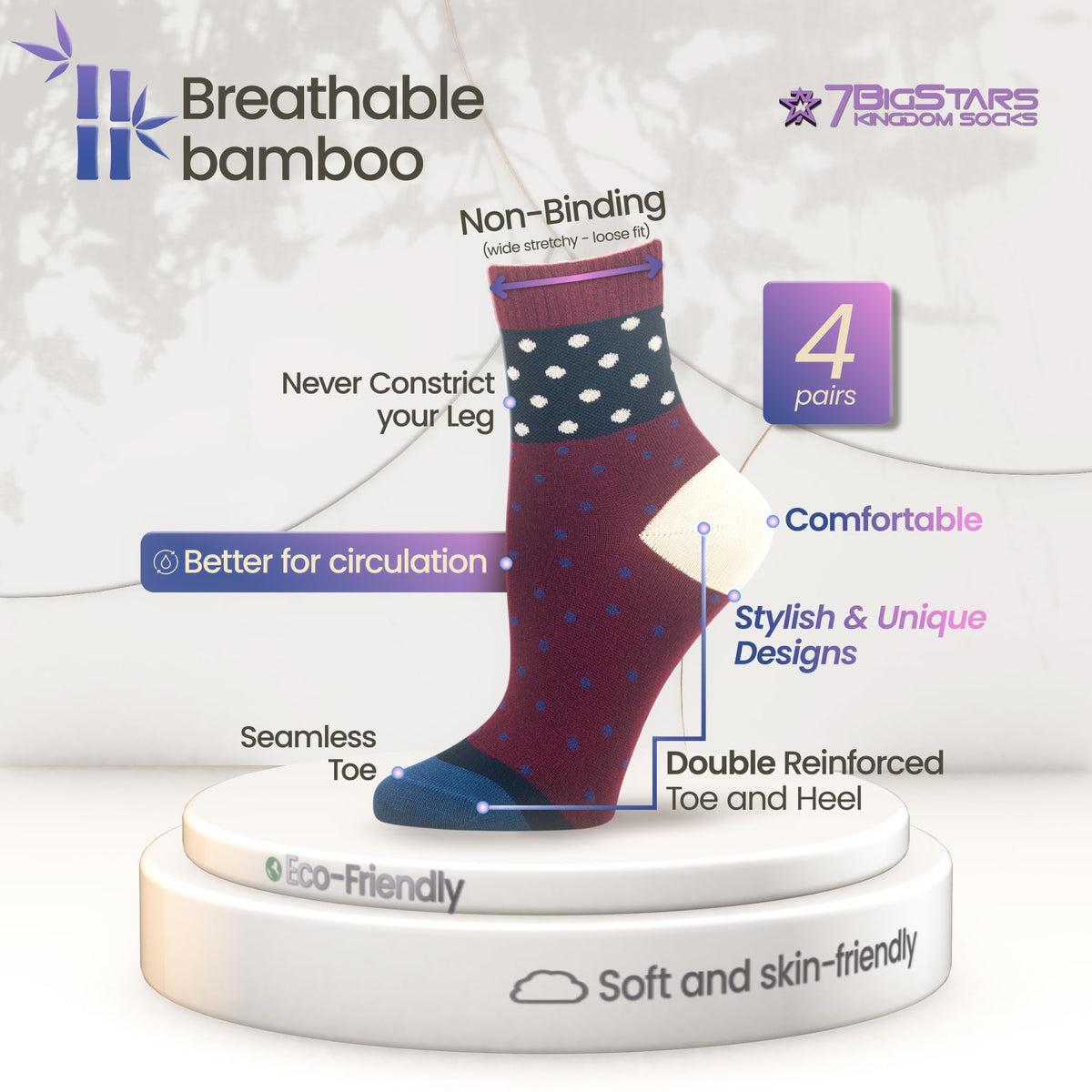 Viscose Bamboo Diabetic Socks 4 Pack U619