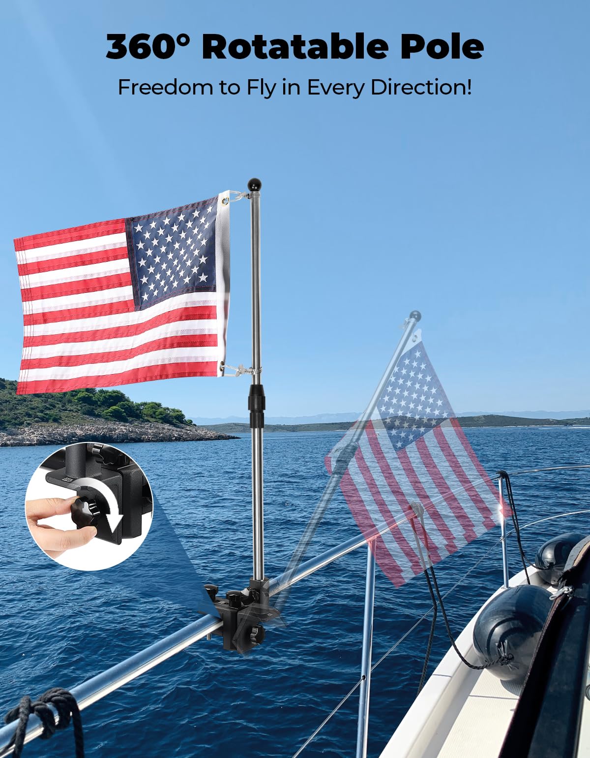 Stainless Steel 360° Rotating Boat Flag Pole Holder R366