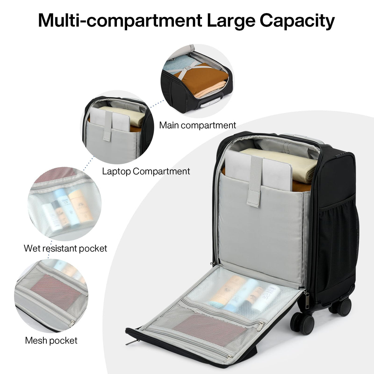 Black 16-inch Underseat Carry On Luggage with Wheels H993932