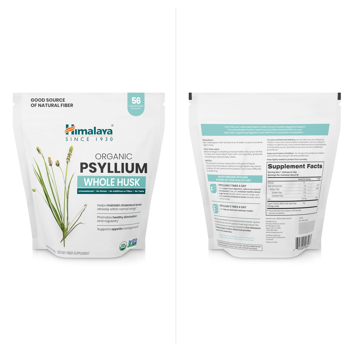 Organic Psyllium Whole Husk Fiber Supplement, Unflavored, 12 oz Y3775