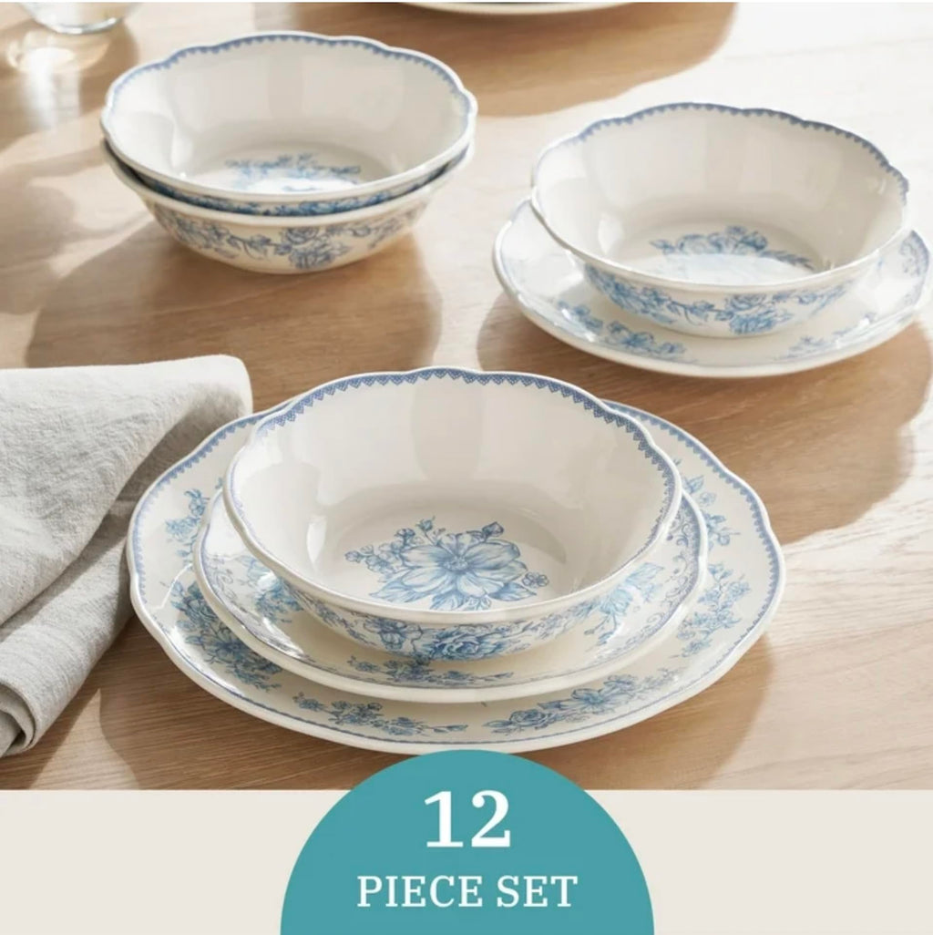 Blue 12-Piece Stoneware Dinnerware Set P516