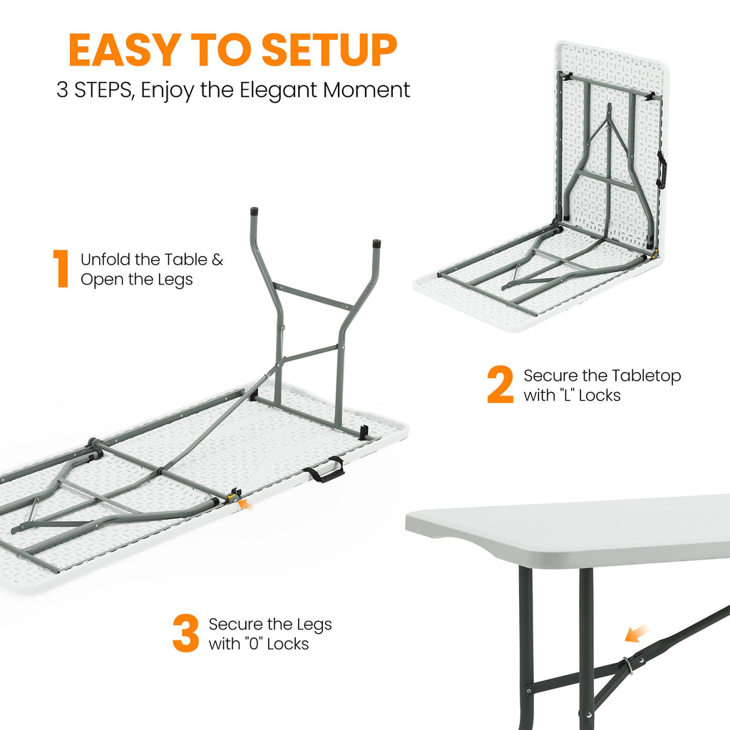 6FT White Portable Plastic Folding Table M106