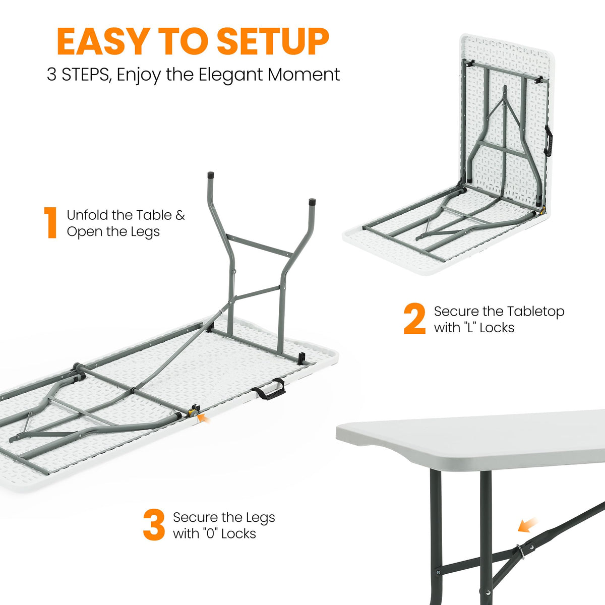 6FT White Portable Plastic Folding Table M106