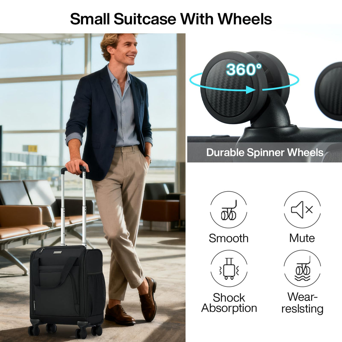 Black 16-inch Underseat Carry On Luggage with Wheels H993932