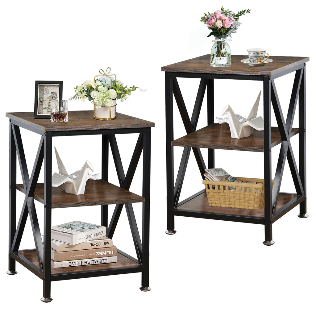 Square End Tables Set of 2 Rustic Brown O85990