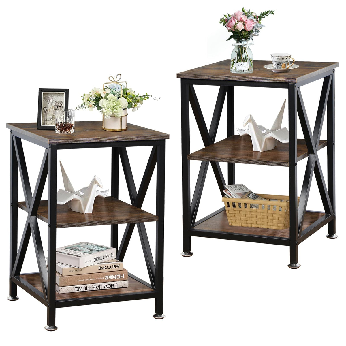 Square End Tables Set of 2 Rustic Brown O85990