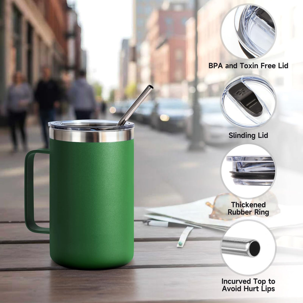 16oz Insulated Stainless Steel Coffee Mug with Lid and Straw I9069