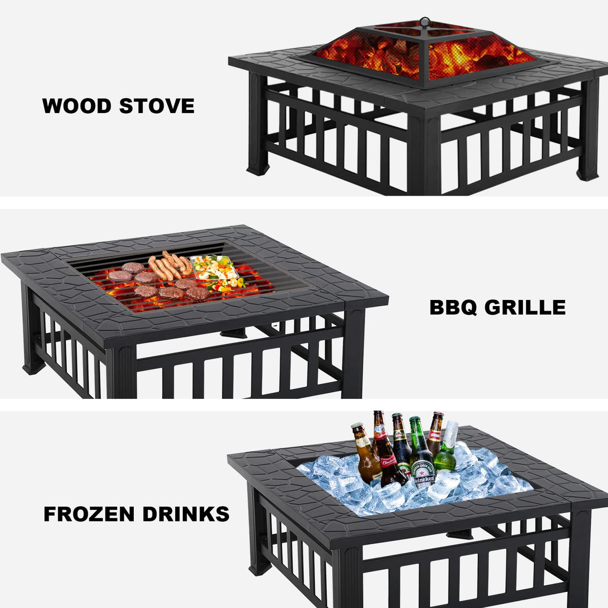 32" Square Wood Burning Fire Pit Table with Spark Screen A781469