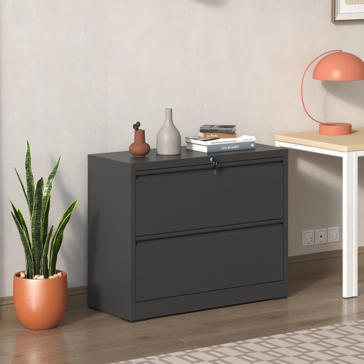 2 Drawer Black Metal File Cabinet with Lock N309187