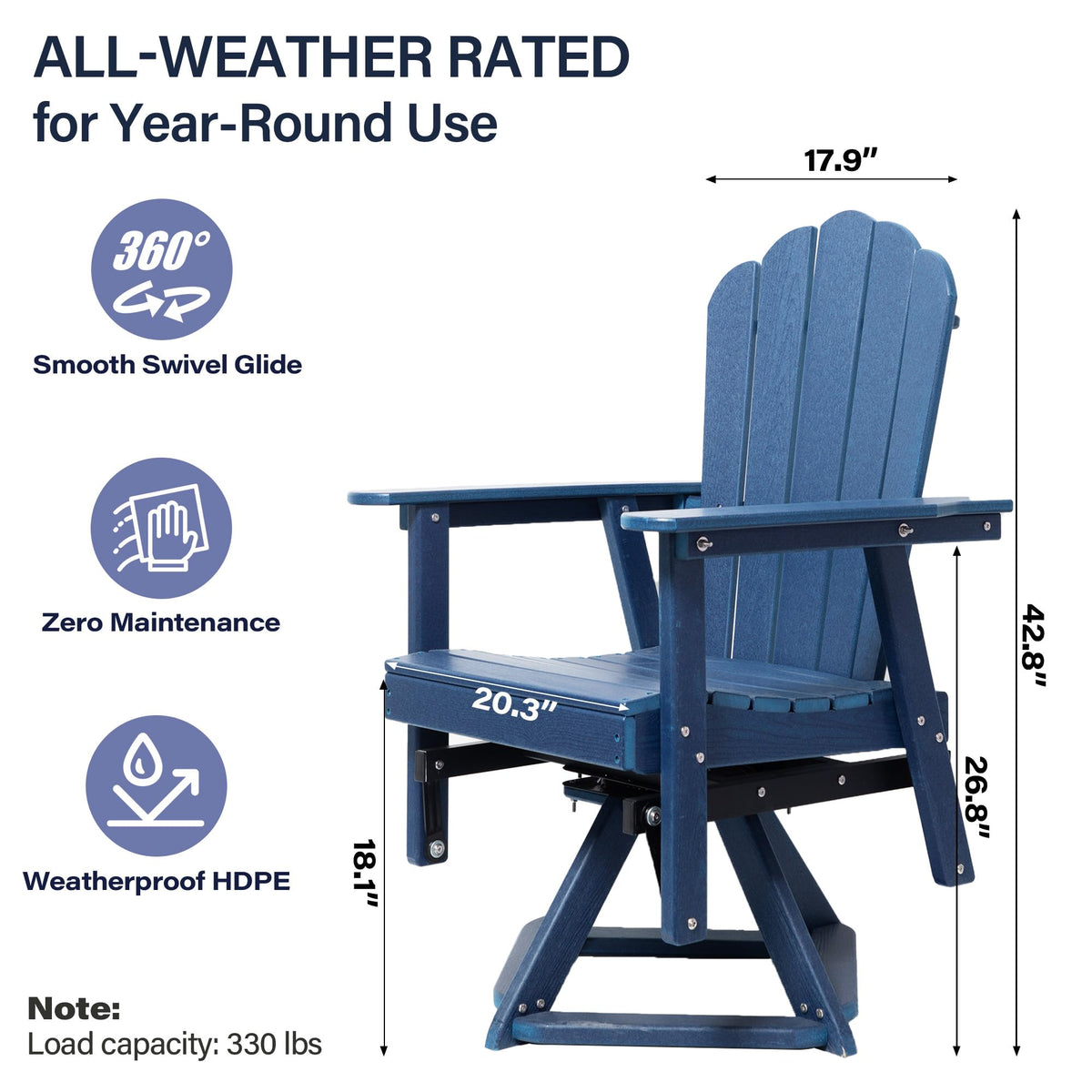 HDPE Swivel Adirondack Chair Set of 2 Navy Blue C399636